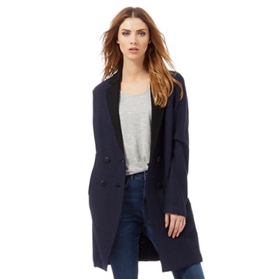 Navy blue and black lightweight coat with wool